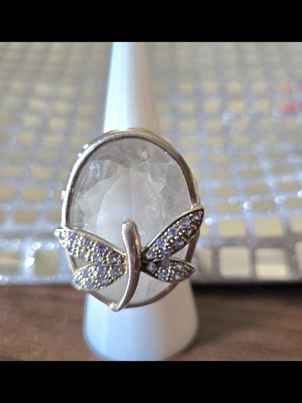 Crystal Dragonfly Cocktail Ring in Silver and Clear